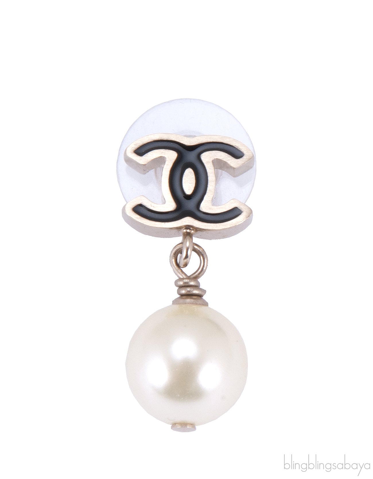 Black CC Pearl Drop Earrings