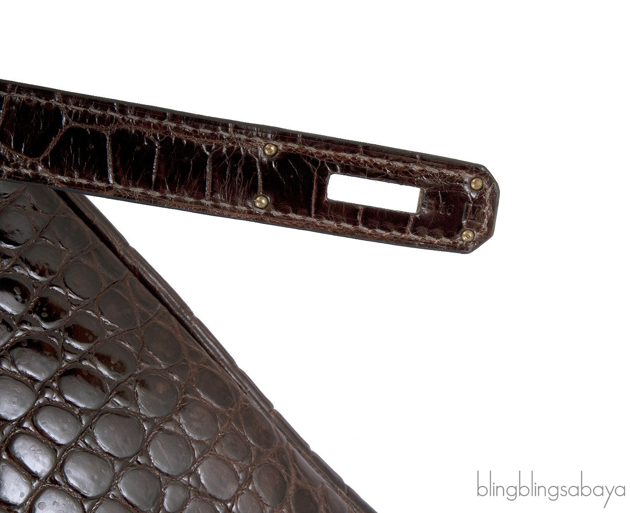 Birkin 35 Brown Patent Porosus GHW