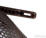 Birkin 35 Brown Patent Porosus GHW