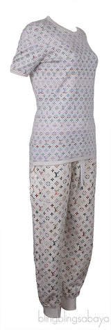 White Monogram Knitted T-shirt & Printed Jogger Set