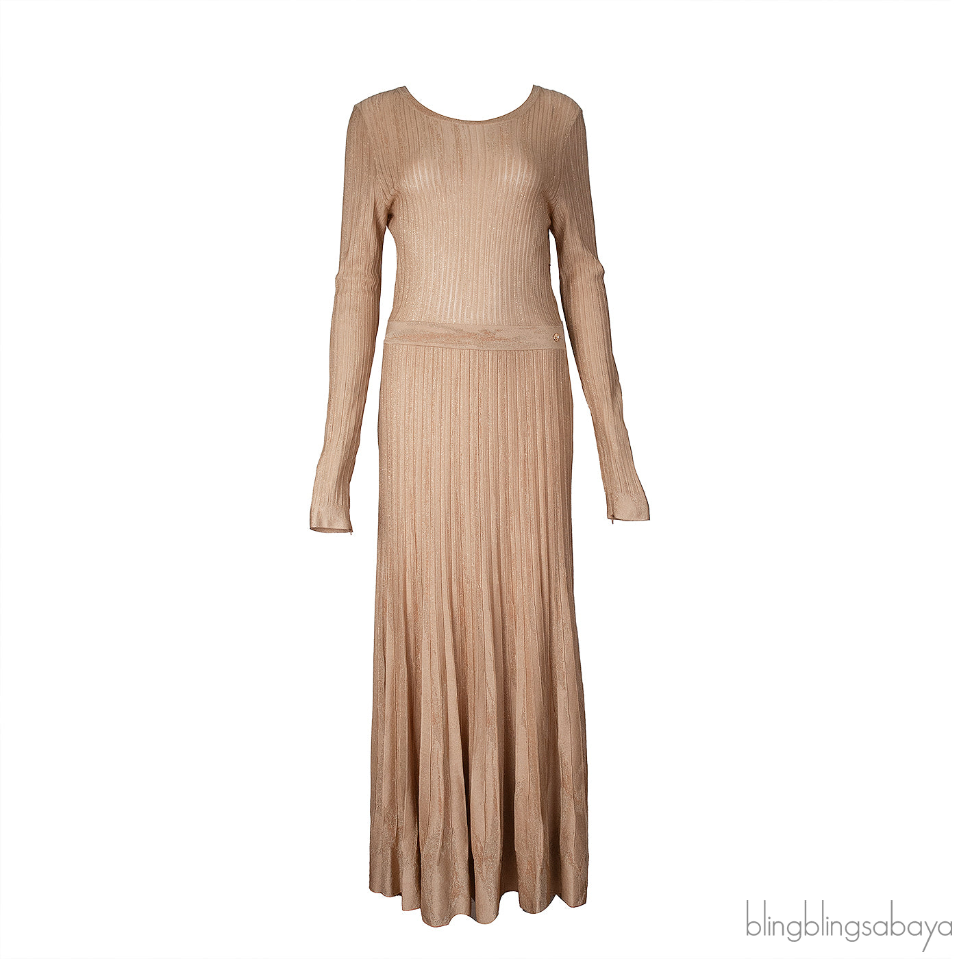 Chanel Gold Ribbed Knit Maxi Dress