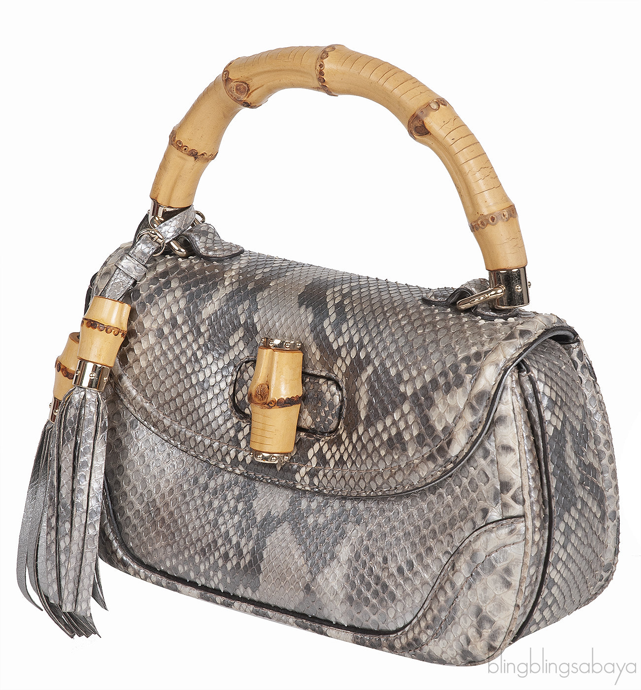 Gucci Silver Python Bamboo Handle Bag