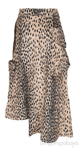Leopard Print Asymmetric Midi Skirt