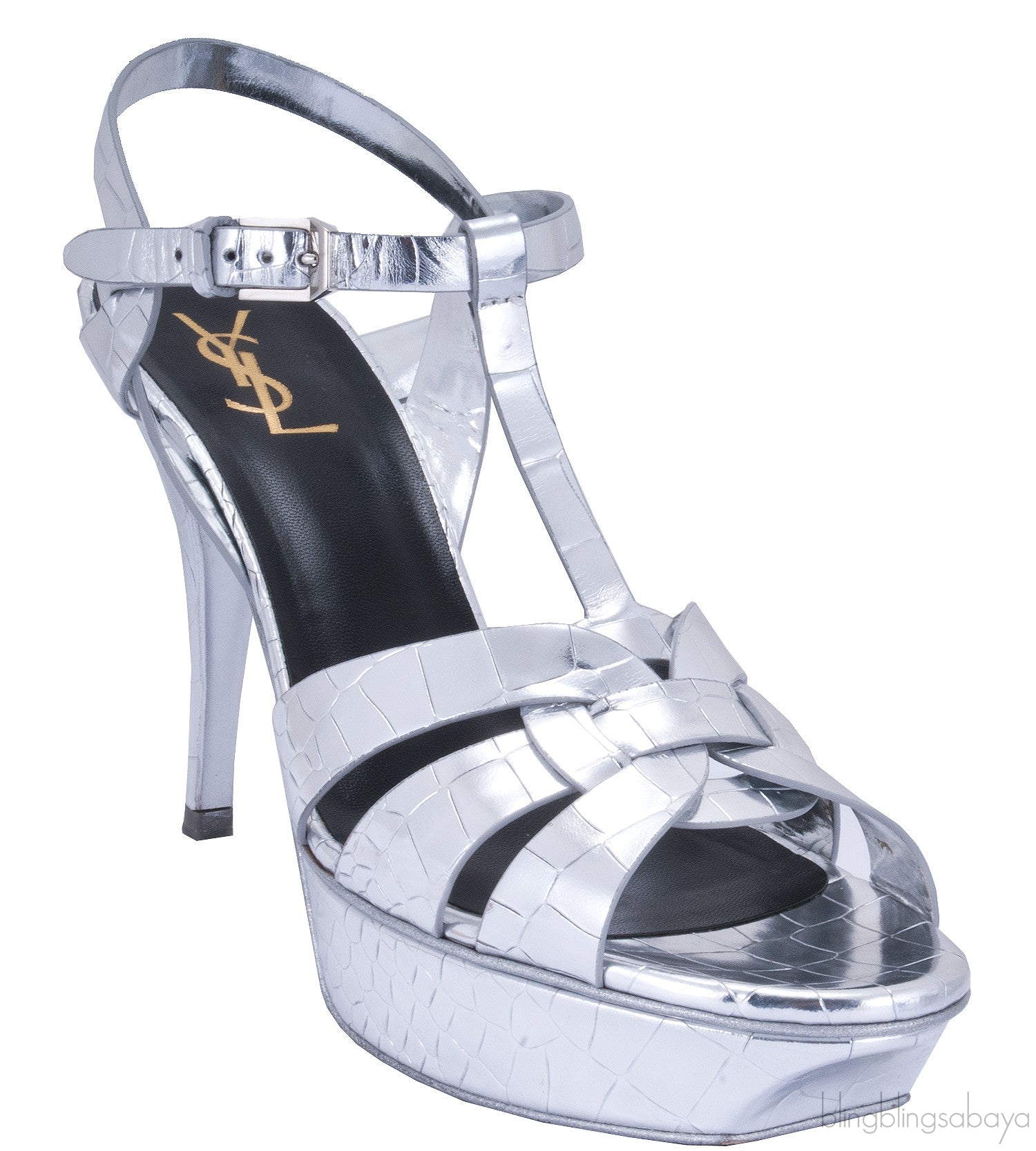 Tribute Crocodile Print Silver Patent