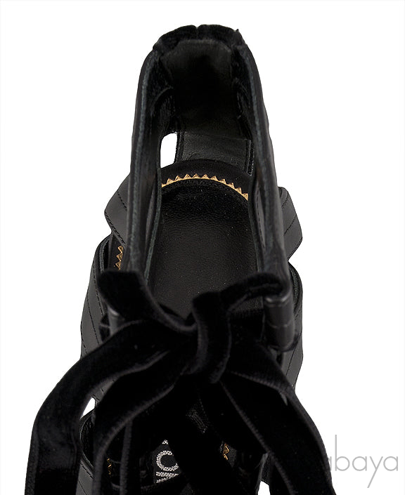 Black Strappy Peep Toe Sandals