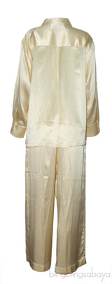 Light Yellow Silk-satin Wide-leg Pants & Silk Satin Shirt