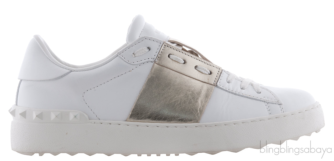White and Gold Stripe Trainer Sneakers