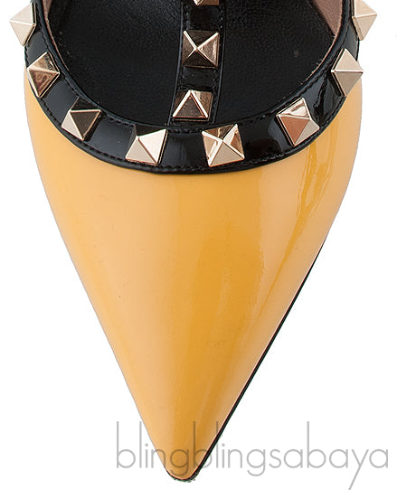 Yellow & Black Patent Rockstuds Heels