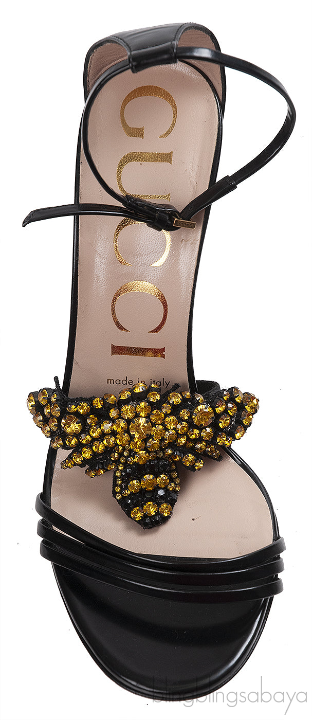 Gucci Black Bee Embellished Crystal Sandals