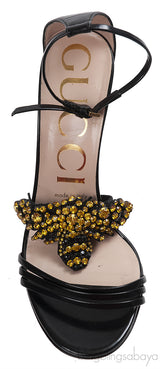 Gucci Black Bee Embellished Crystal Sandals