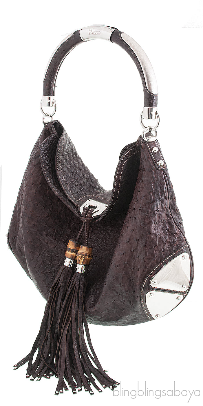 Indy Dark Brown Ostrich Hobo