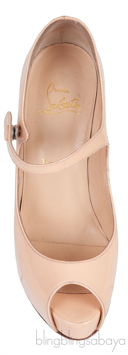 Beige Patent Peep Toe Heels
