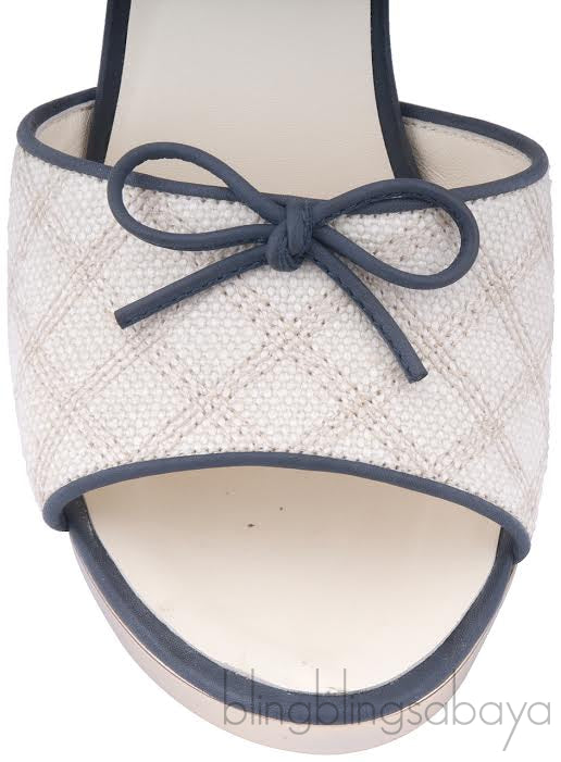 Toile & Leather Peep Toe Pump