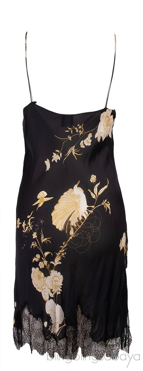 Black Floral Print Lace Trim Cami Dress