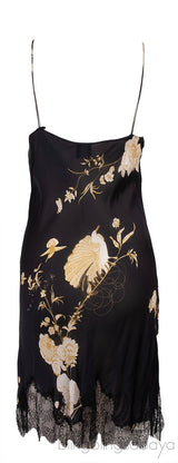 Black Floral Print Lace Trim Cami Dress