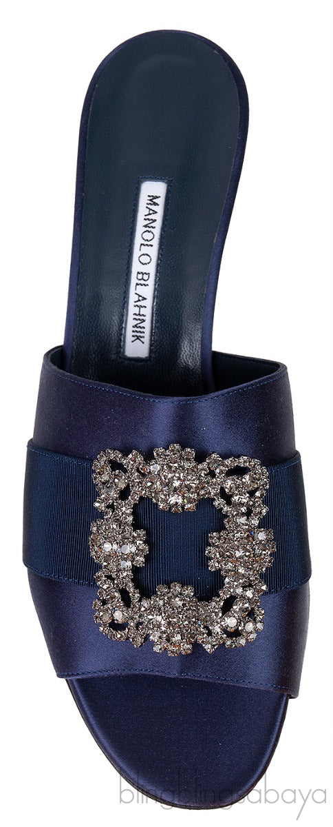 Martamod Navy Blue Satin Mules
