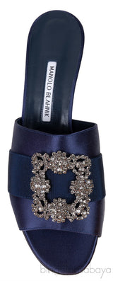 Martamod Navy Blue Satin Mules