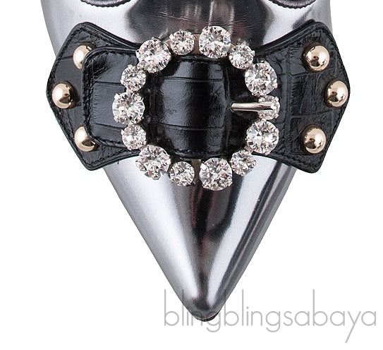 Patent Grey Crystal Slide Mule