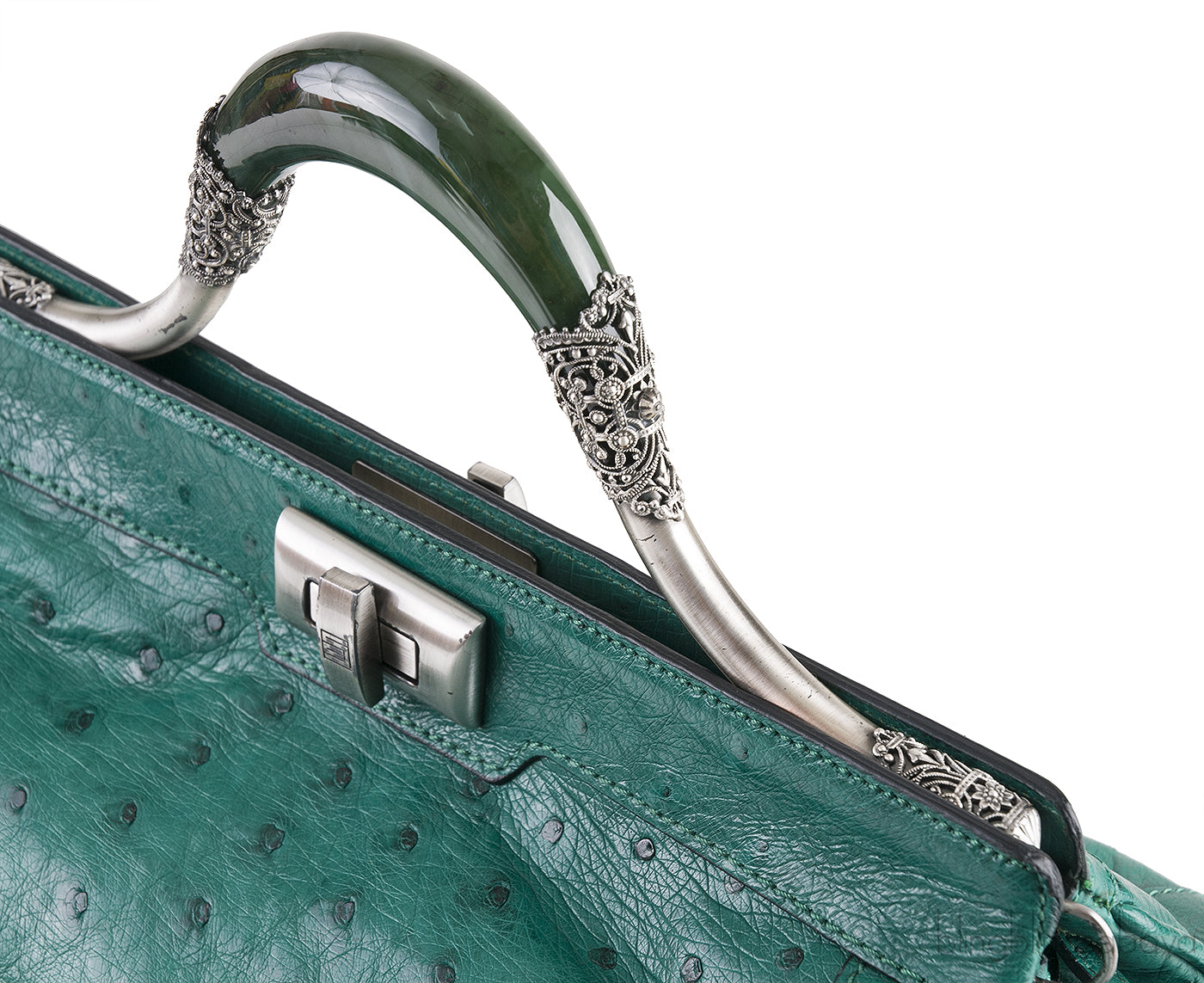 Green Ostrich Jade Handle Bag