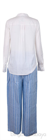White Shirt & High Waist Stripe Wide Leg Trouser