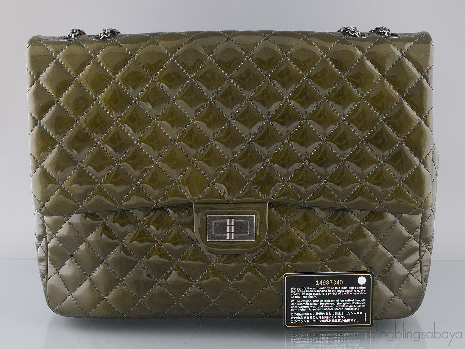 2.55 Olive Green Patent Quilted Flap XL