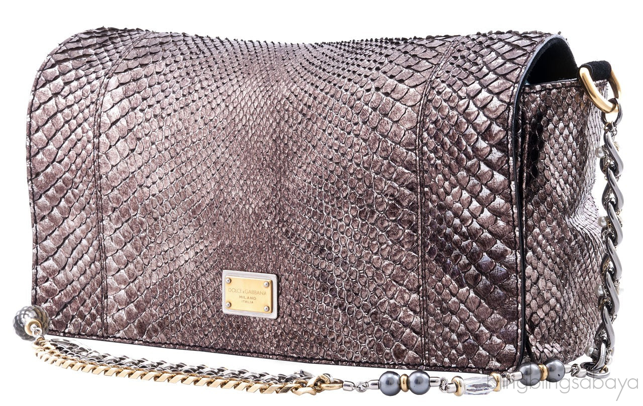 Metallic Bronze Python Shoulder Bag