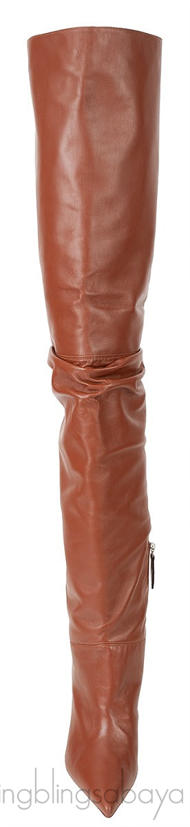 Brown Thigh-high Leather Boots