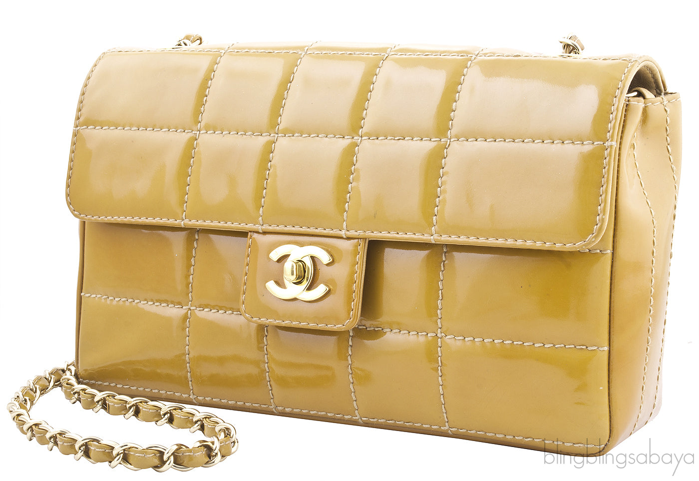 Square Quilt Patent Shoulder Bag