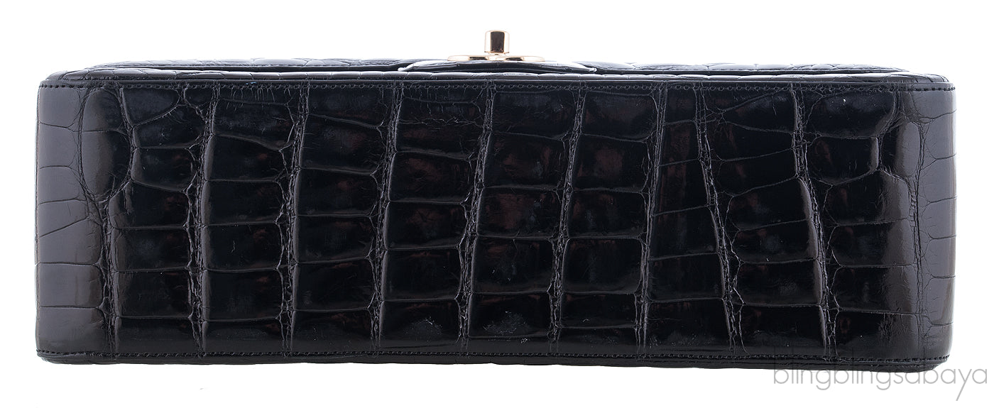Black Patent Crocodile Flap Bag