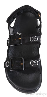 Gucci Black Crystal Embellished Monogram Pattern Sandals