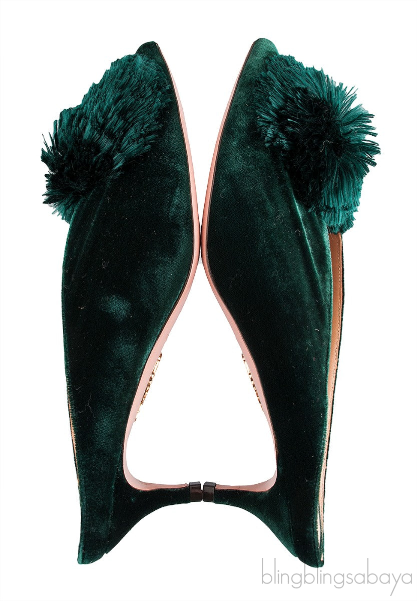 Aquazzura Emerald Green 45 Velvet Mules