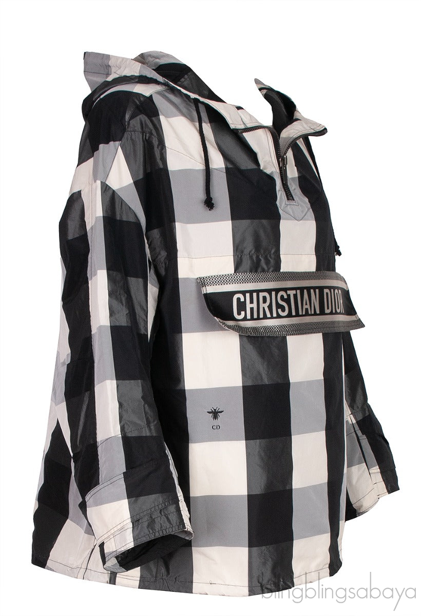 Dior Black & Off White Plaid Polyester Rain Jacket