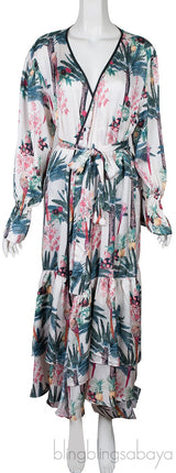 Bird Print Kimono & Bow Pants
