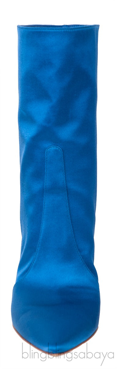 Blue Satin Ankle Boots