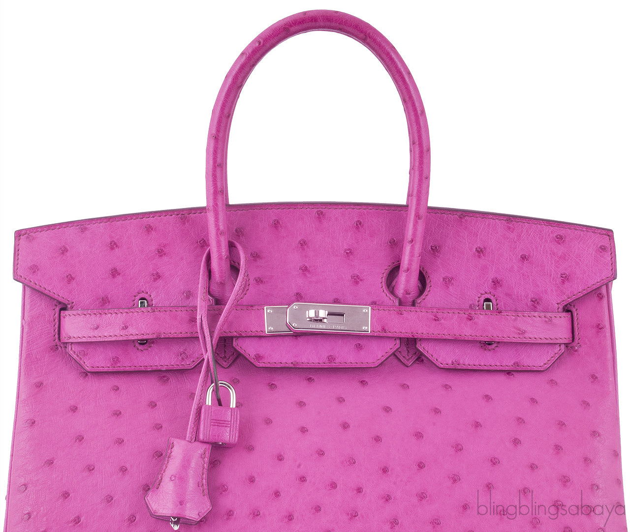 Birkin 35 Ostrich Fuchsia Pink PHW