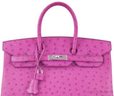 Birkin 35 Ostrich Fuchsia Pink PHW