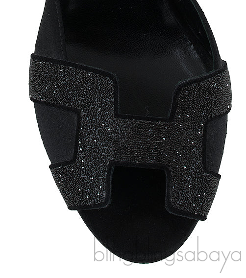 Premiere Glitter Black Slingback Heels