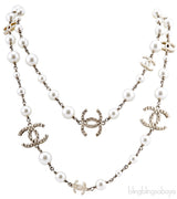 Gold CC Logo Pearl Necklace