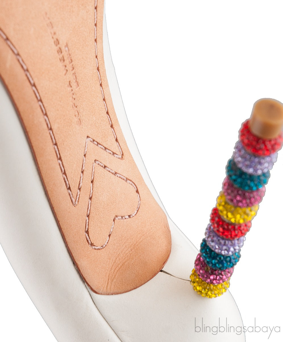 White Pointed Multicolor Crystal Heels