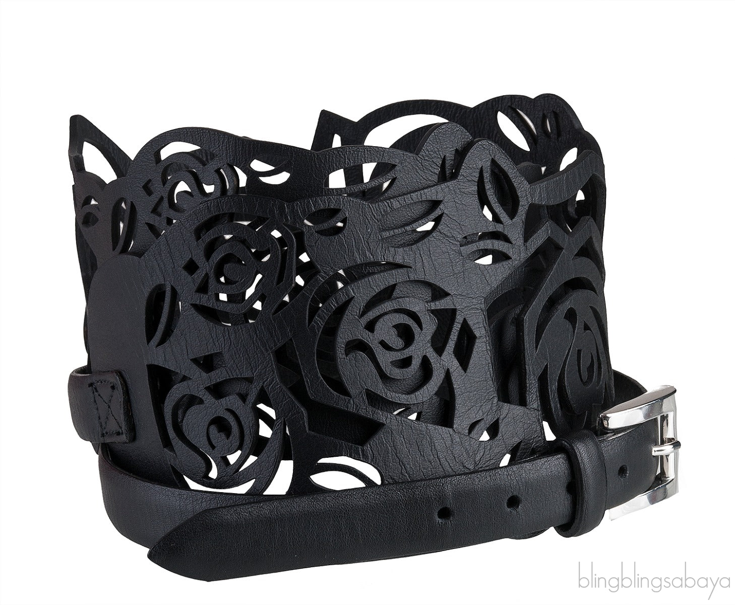 Black Floral Cut-out Wide Belt