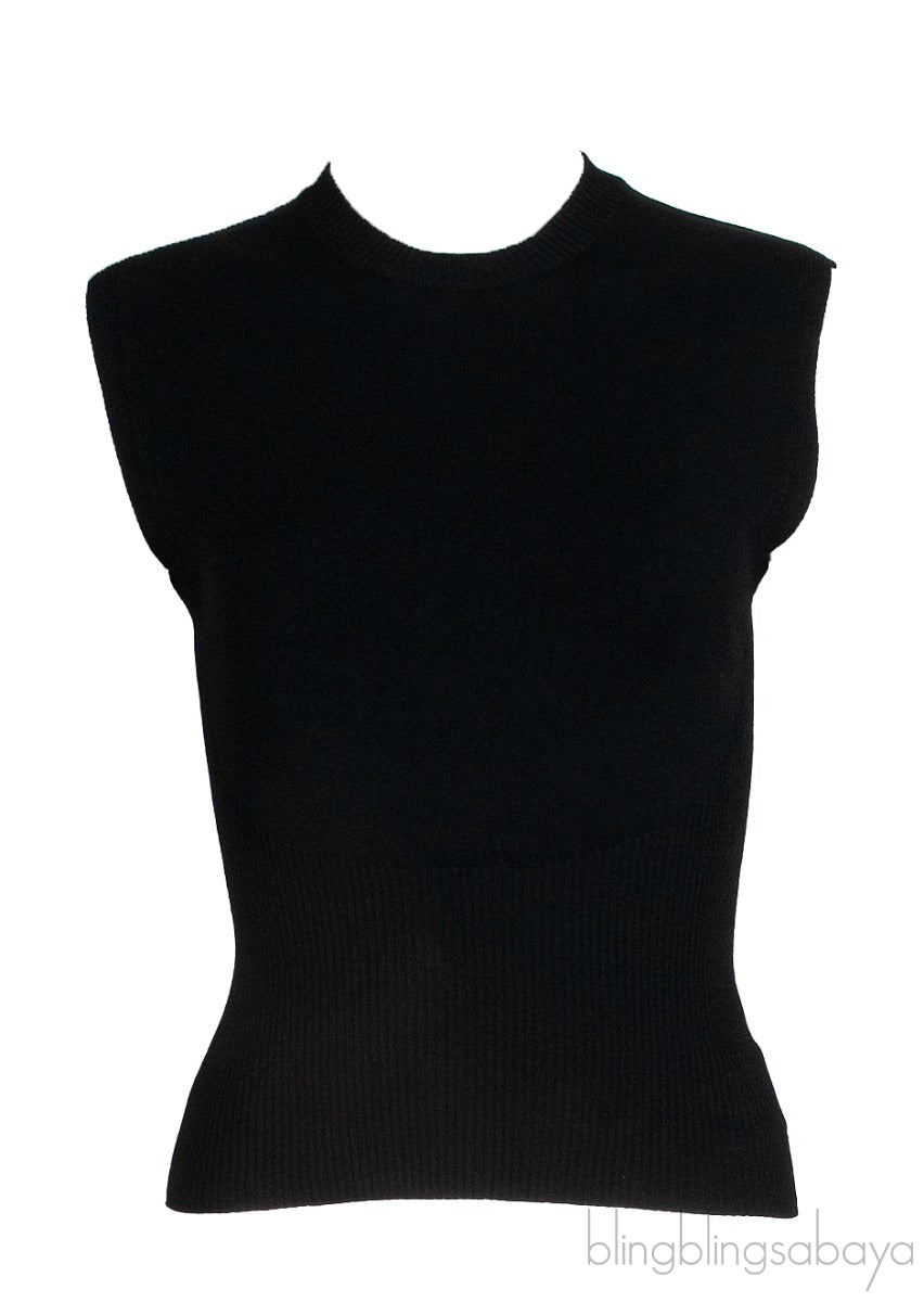 Black Sleeveless Ribbed Trim Top
