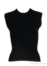 Black Sleeveless Ribbed Trim Top