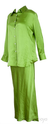 Lime Green Silk-satin Midi Shirt Dress