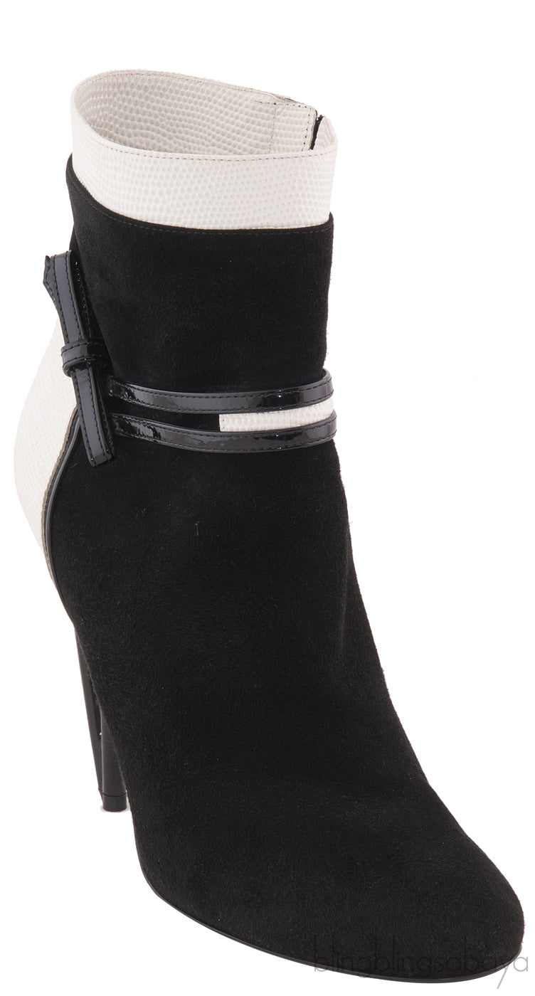 Black Suede Lizard Print Ankle Boots