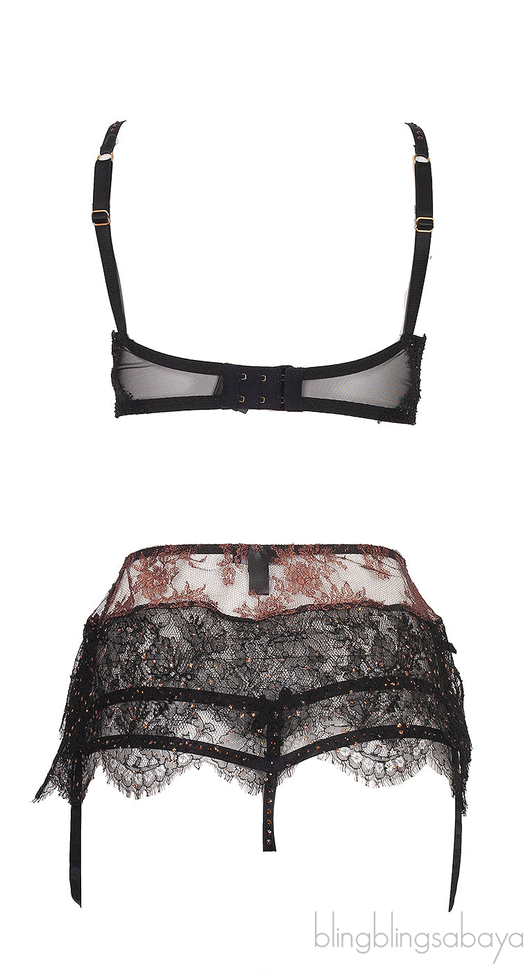 Black and Metallic Bronze Underwear Set