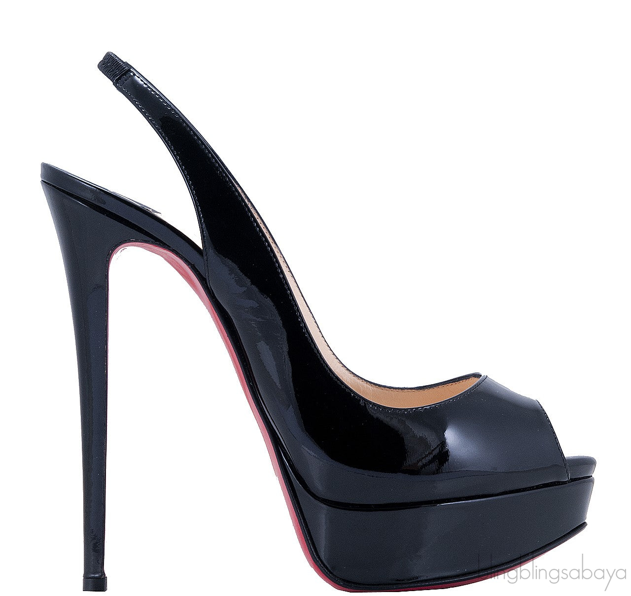 Lady Peep Sling Patent Pump