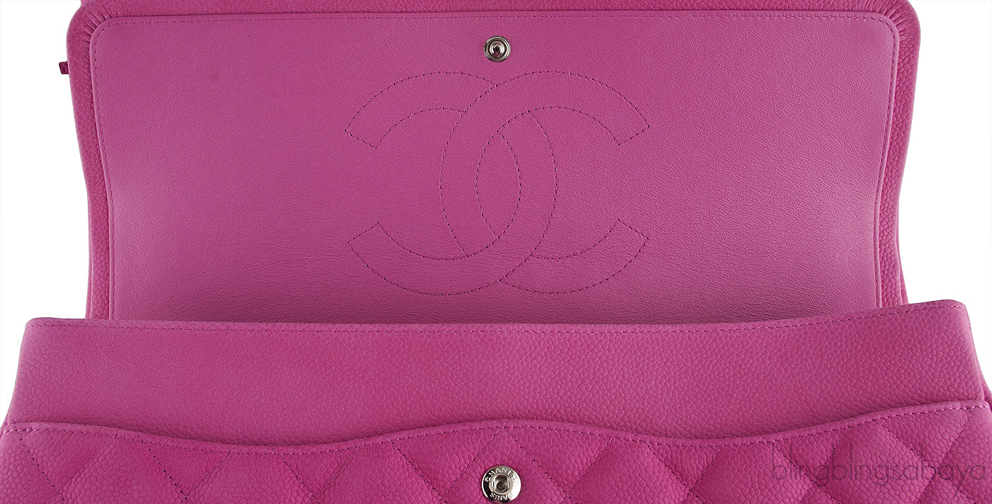 Fuchsia Pink Caviar Maxi Flap Bag