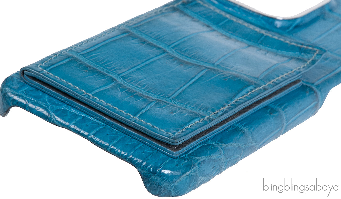 Card Holder Blue Crocodile iPhone 15 Pro Max Case