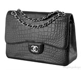 Black Crocodile Jumbo Flap Bag