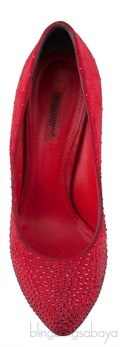 Dolce & Gabbana Red Suede Crystal Heels